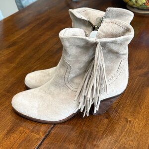 Sam Edelman Beige Suede Fringe Ankle Boots